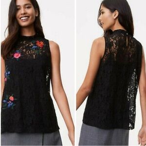 NEW! LOFT Black Embroidered Lace Blouse